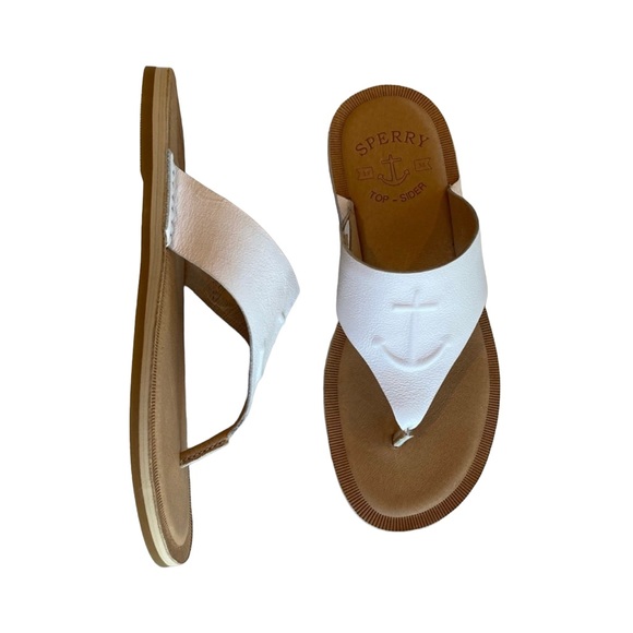 Sperry Shoes - Sperry Seaport Anchor White Leather Thong Sandals